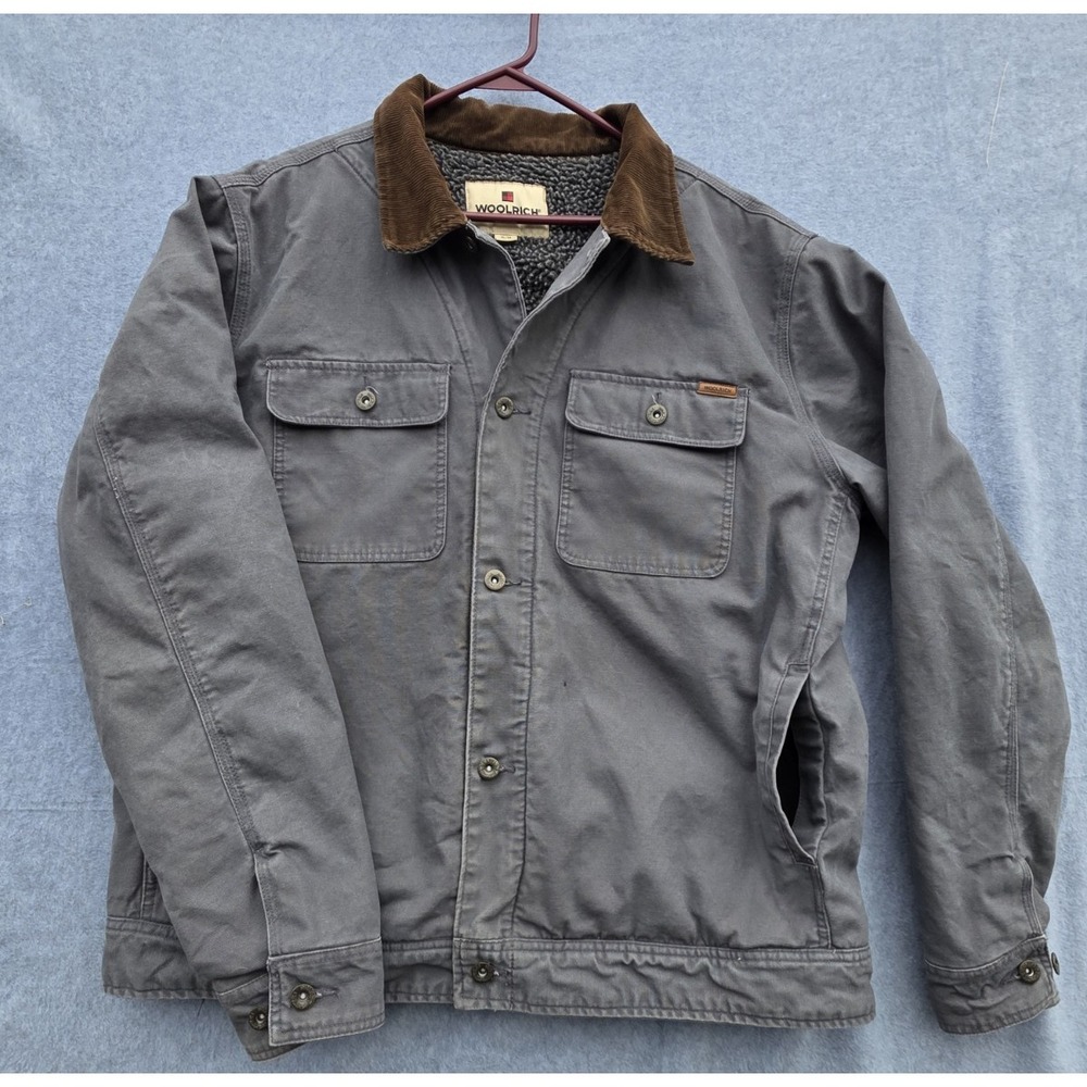 Woolrich Men's Jacket XL XLarge Canvas Chore Coat Corduroy Collar Sherpa Lined
